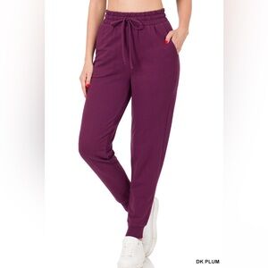 Zenana Womens High Rise Dark Plum Jogger - multiple sizes - NEW!